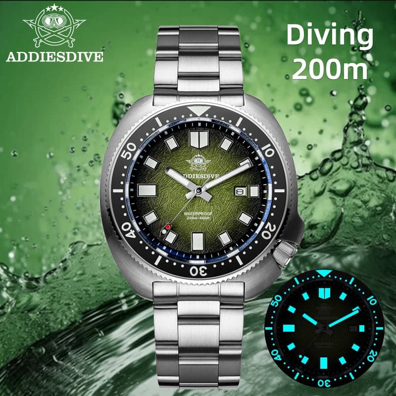 ADDIESDIVE men's quartz watch waterproof AR 200 m sapphire crystal watches Steel dive watch with 41 mm super bright ceramic bezel