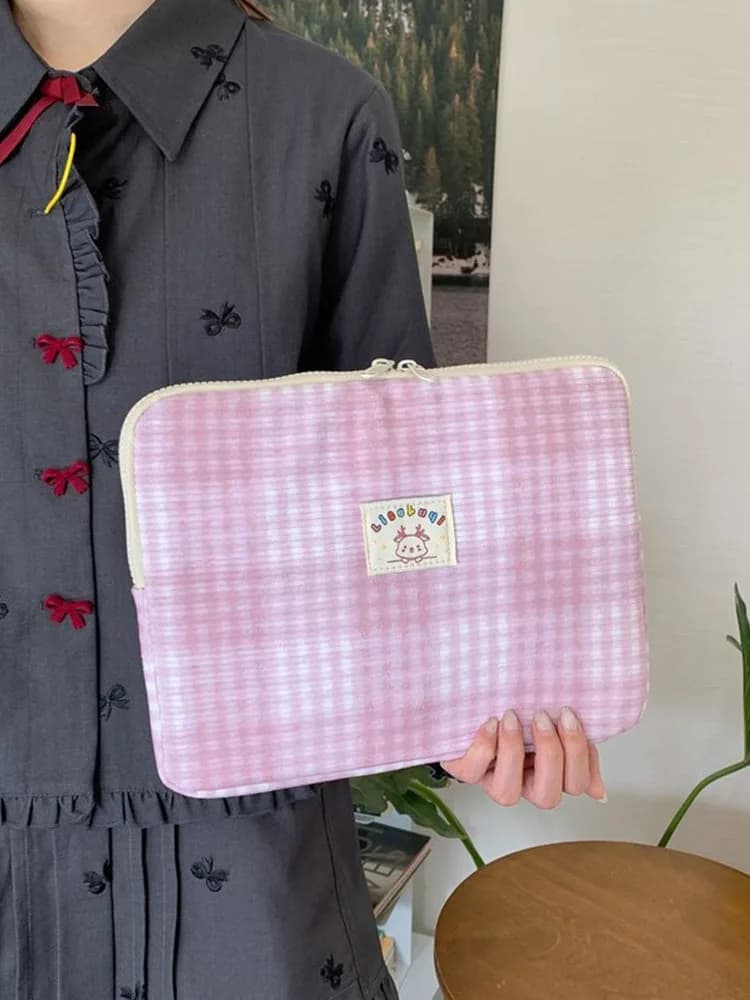 Custodia per tablet e laptop da 14/15 pollici in stile coreano, fresca, a righe e a quadri