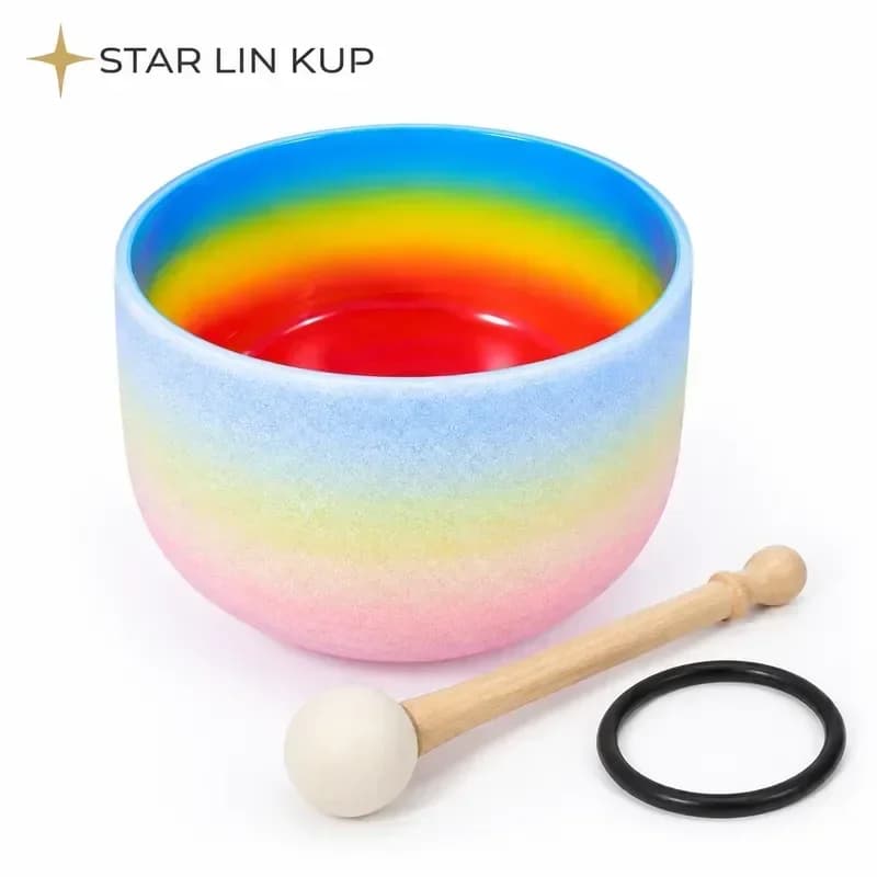 STAR LINKUP 8 Inch Blue Rainbow Quartz Crystal Singing Bowl G Note Throat Chakra Sound Healing Meditation Yoga with Mallet