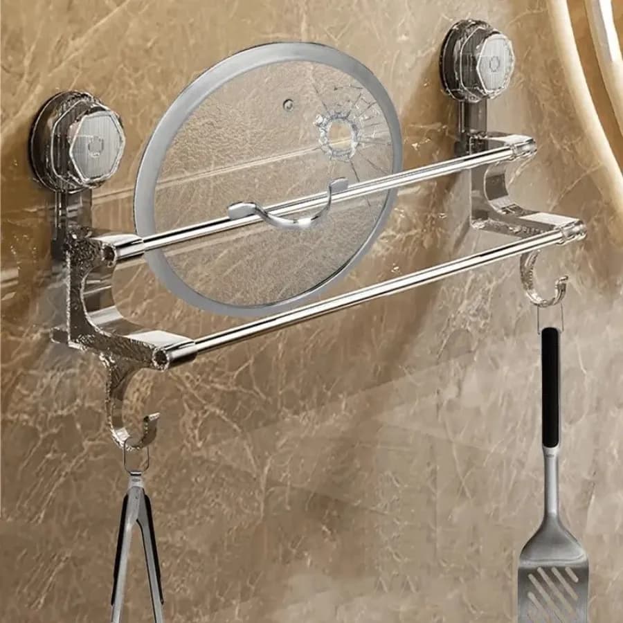 Nuovissimo portasciugamani a doppia barra con ventosa, portasciugamani sospeso per bagno, portasciugamani non perforato, portasciugamani, barra sospesa in metallo