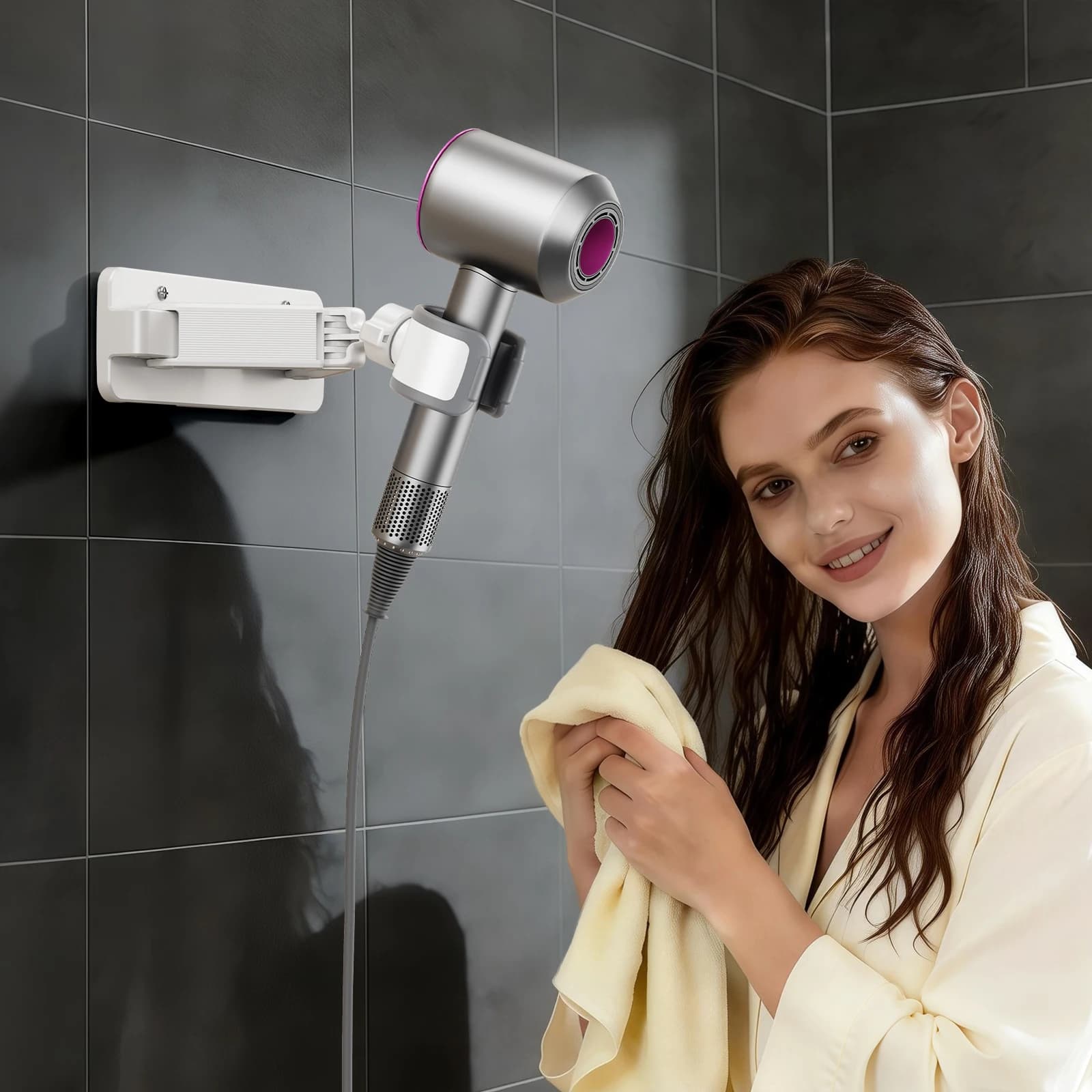 Wall Mount for Hair Dryer Eary, Bath Organizer, Hand-Free Hair Dryer, Hair Accessories Mesh, Domestic Animal Organizer