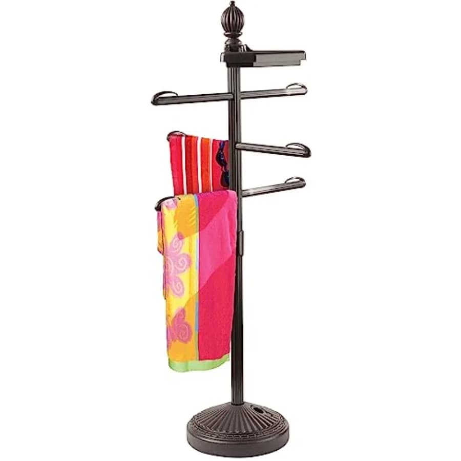 Supporto Regolabile per Asciugamani da Piscina e Spa con Base Pesante, Porta Asciugamani da Esterno, Tavolino da Bordo Piscina