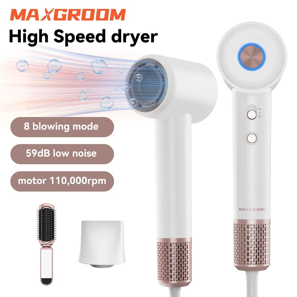 MAXGROOM 1600W Asciugacapelli ad alta velocità Potenza 110000 giri/min Anione ad asciugatura rapida 200 milioni di ioni negativi Cura dei capelli Asciugacapelli Quick Drye