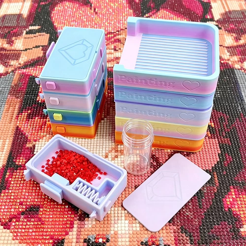 Stackable Flip‑Cover Diamond Painting Storage Box Diamond Bead Sorting Container Anti‑Spill DIY Art Diamond Painting Accessories