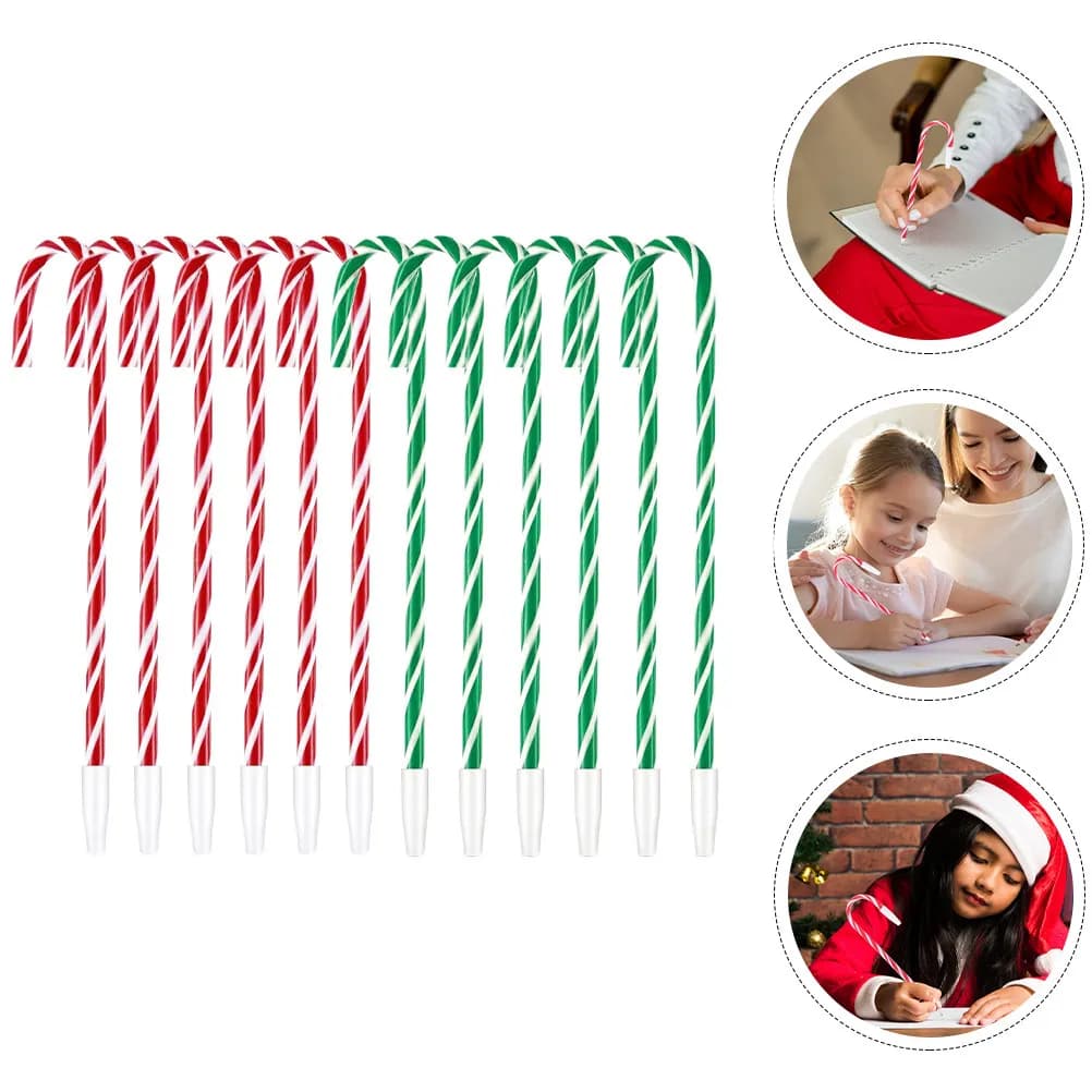 12Pcs Unique Candy Cane Christmas Pens Gel Ink Writing Pens Xmas Theme Decorative Hanging Pendants for Tree Kids Gifts Students