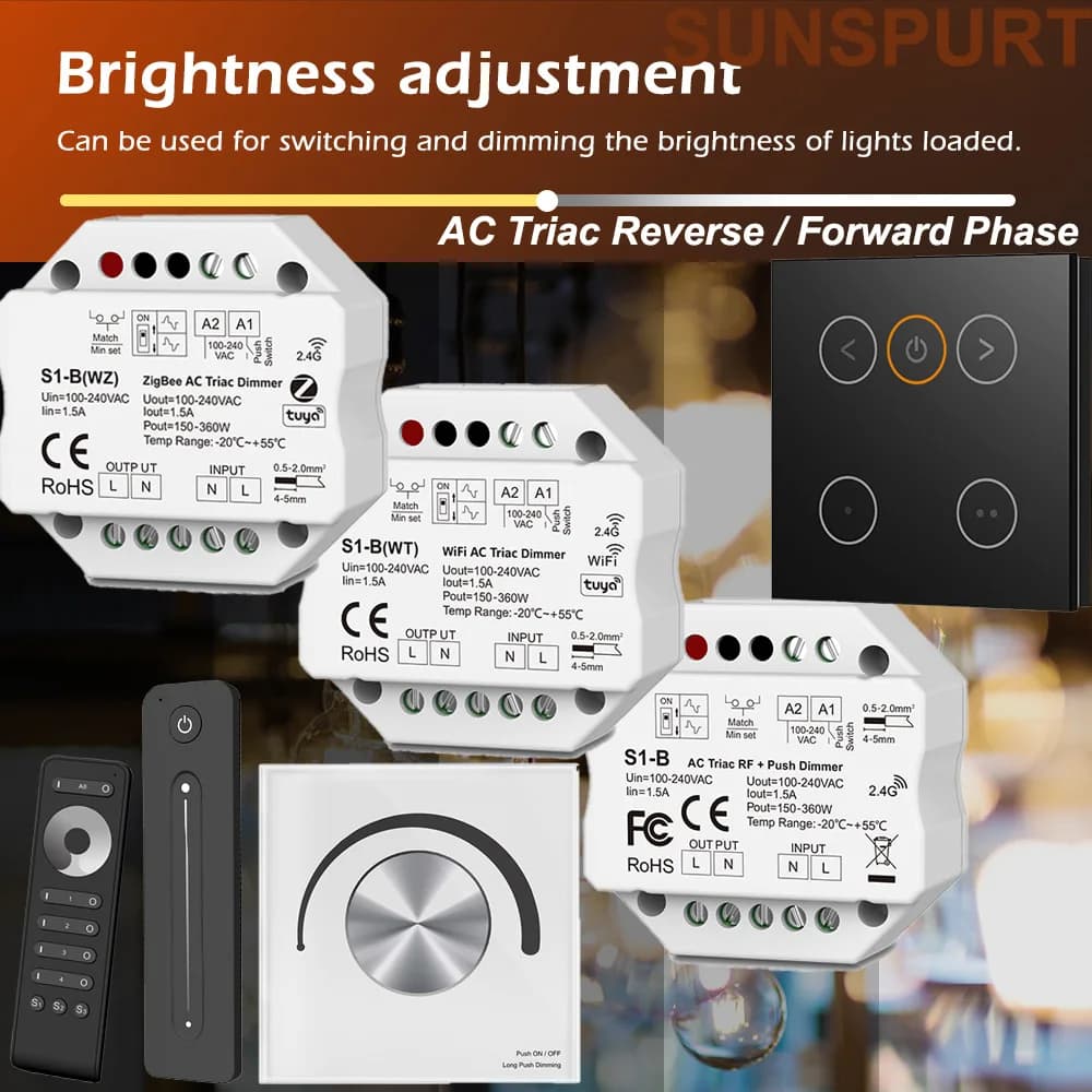 1-10PC LED Dimmer 220V 110V Wireless Remote Control AC Triac RF Switch Push Dimmer 2.4G Touch Dimer for LED Lamp Bulb Light S1-B