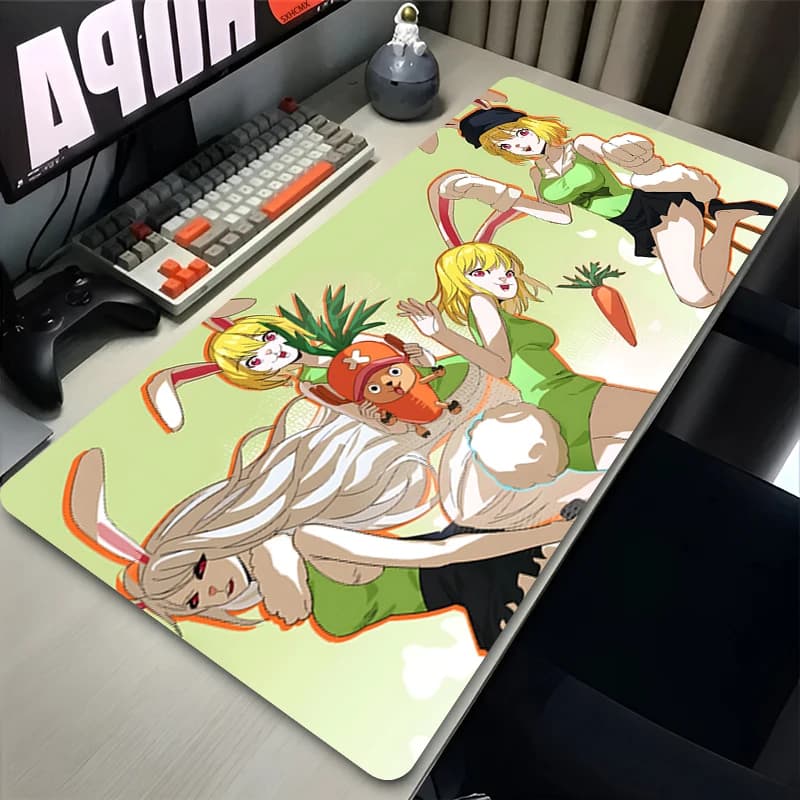 Gaming XXL Mouse Mat, Modern Desk Cartoon with One Piece Cartoon Pattern, for Keyboard, Office, Laptop, White
