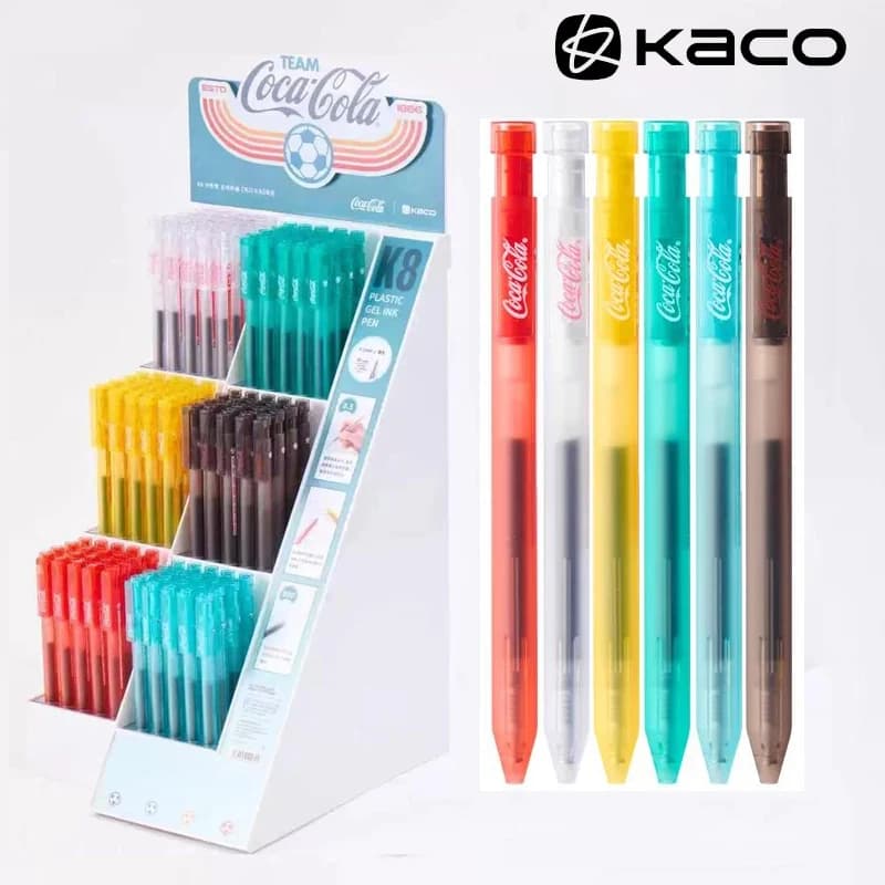 KACO K8 Football Neutral Pen 6-Pack,Co-branded with Coca-Cola,Large Capacity 0.5mm Fine Point Pen for Journaling,Study&Sketching