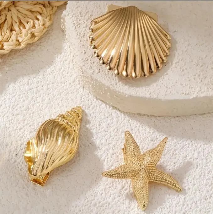 Nuova moda Europa e America Fermaglio per capelli a becco d'anatra con conchiglia di stella marina dorata per donna Accessori per capelli elastici per ragazza Copricapo