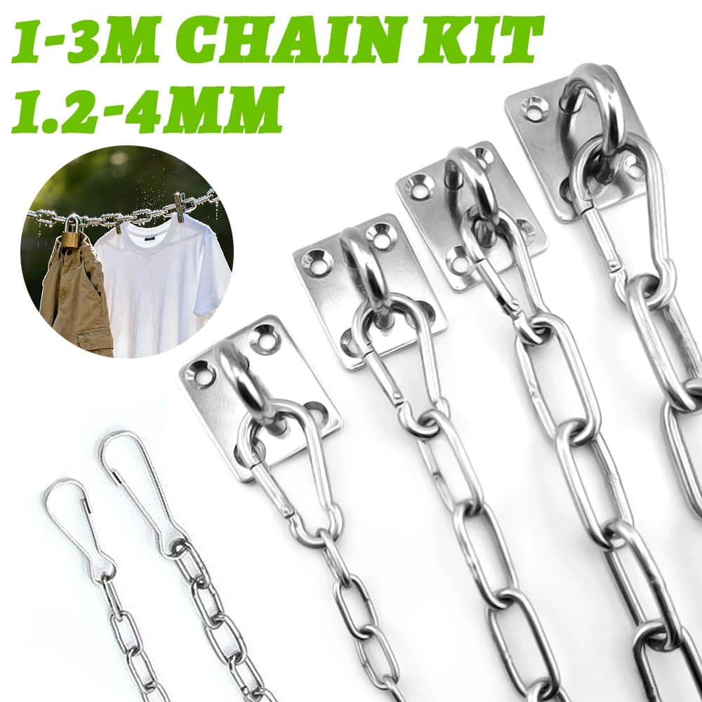 Catena in acciaio inossidabile 304 1.2-4mm Fibbia rapida resistente per appendere amaca altalena Guinzaglio per cani da compagnia Linea di abbigliamento 1-3M