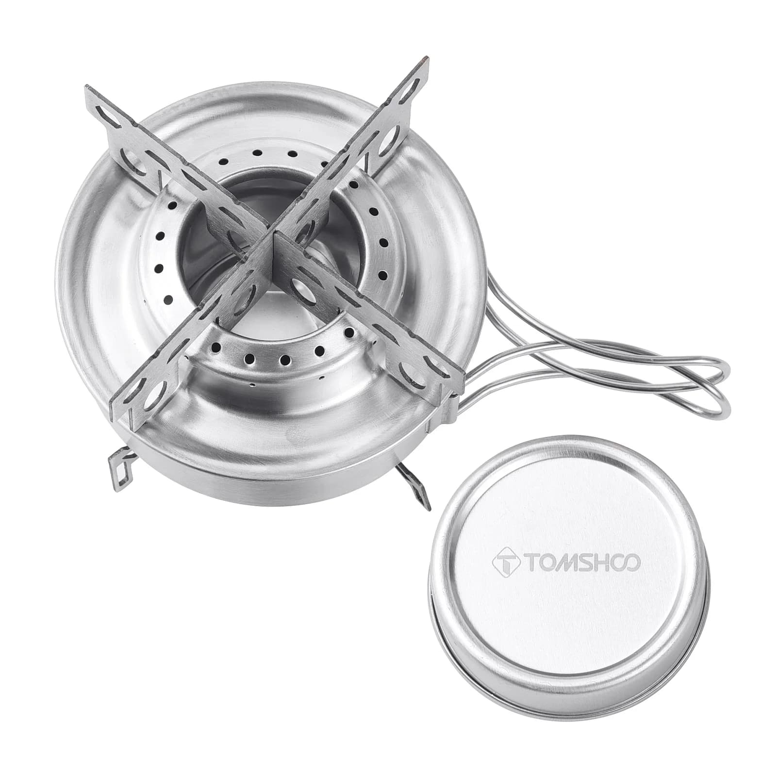 Camping Alcohol Stove with Cross Support and Cover Portable Stainless Steel Outdoor Alcohol Stove with Folding Handles for Camping
