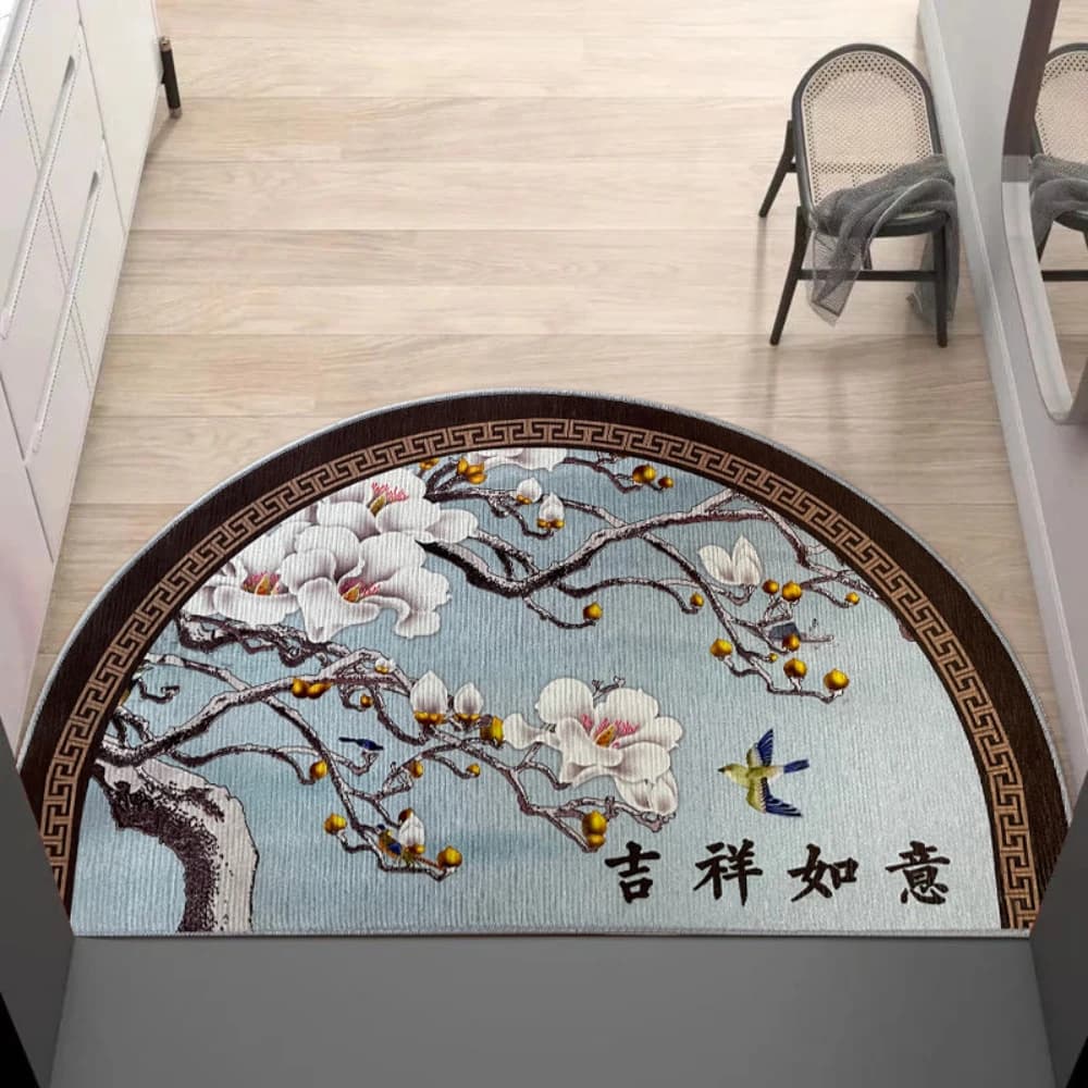 Anti-slip mat Semirotondo with Motivo a Fiori di Prugna Cina, per Entrance e Porta d'Entrata, Traditional Decoration for Modern Chinese Style House