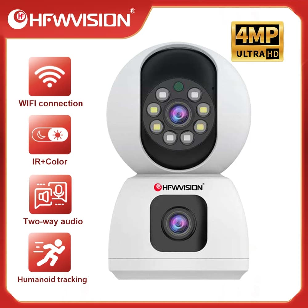 HFWVISION 6MP HD WiFi Security Camera Dual Lens Dual Light AI Humanoid Tracking Mini Indoor Wireless CCTV Surveillance Cameras