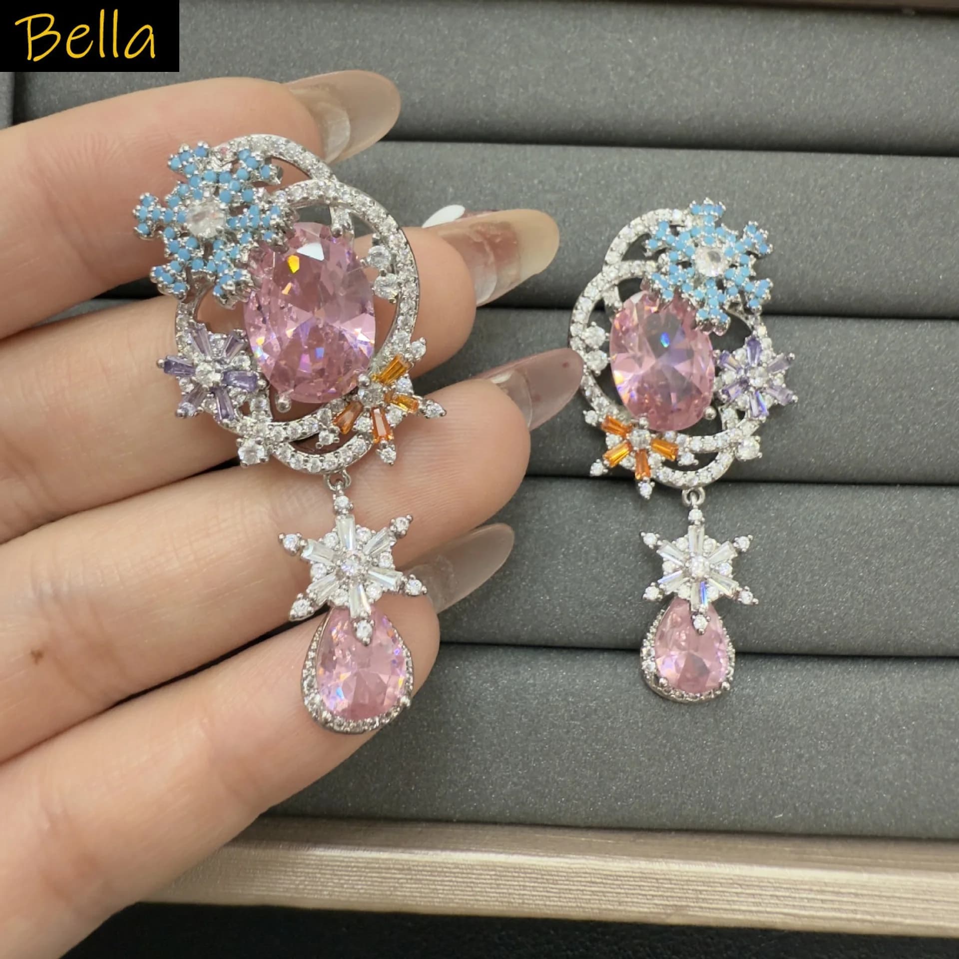 orecchini da donna zirconi gioielli di lusso rosa blu bianco
