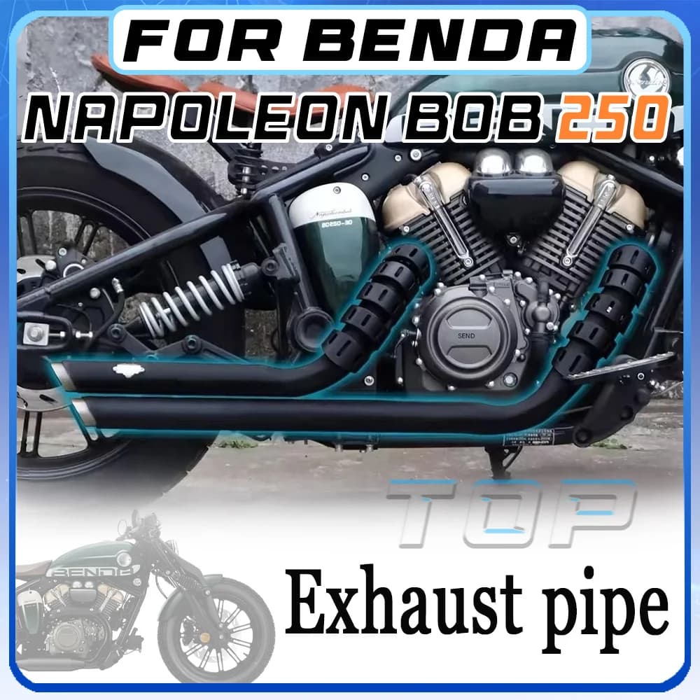 Motorcycle VH Exhaust Muffler With Heat Protection Shield Fit BENDA NAPOLEON BOB 250 Black & Silver Two Colors Optional