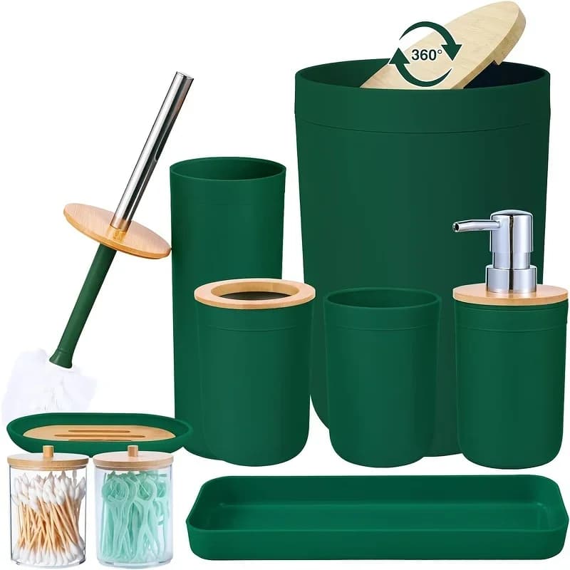 Set di Accessori per il Bagno - Set di 9 Pezzi con Cestino, Dispenser Sapone, Portasapone, Portaspazzolino