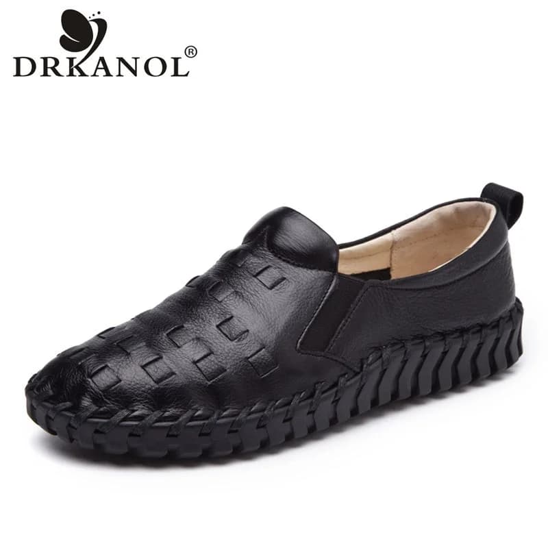 DRKANOL Mocassini in vera pelle cuciti a mano da donna Slip On Scarpe basse Suola morbida poco profonda Comfort Scarpe casual da donna incinte