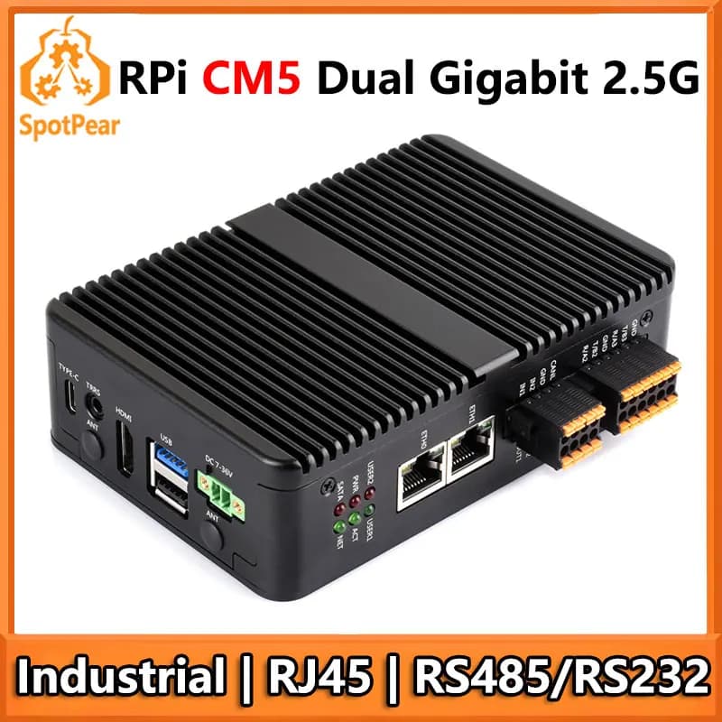 Computer Industrial Raspberry Pi CM5 with Dual Ethernet Gigabit 2.5G port and 4K RJ45 output