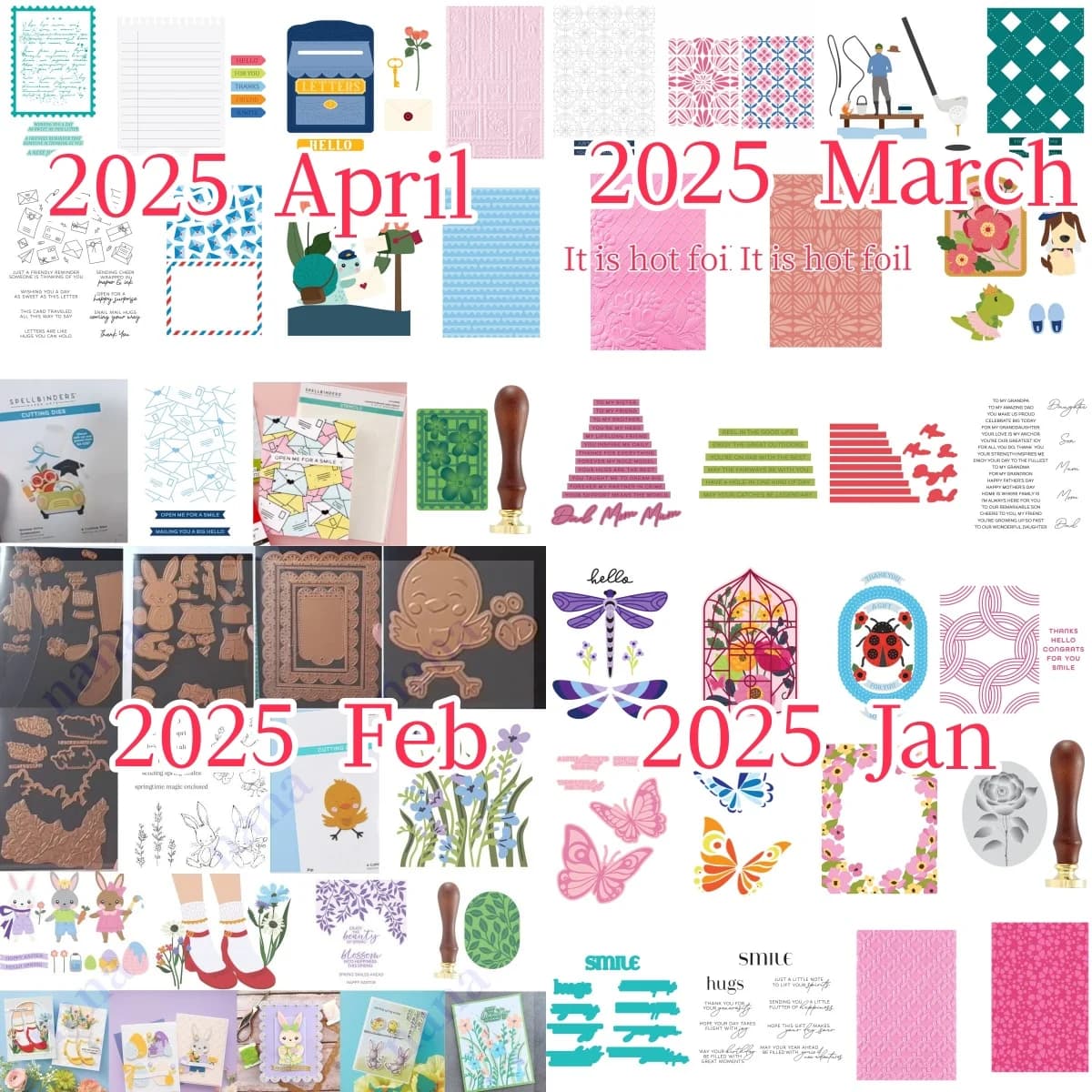 2025 Collezione da gennaio a aprile Fiore primaverile Fustelle Timbro trasparente Stencil Hot Foil Wax Stamper Stampo per album di carte di carta fai da te
