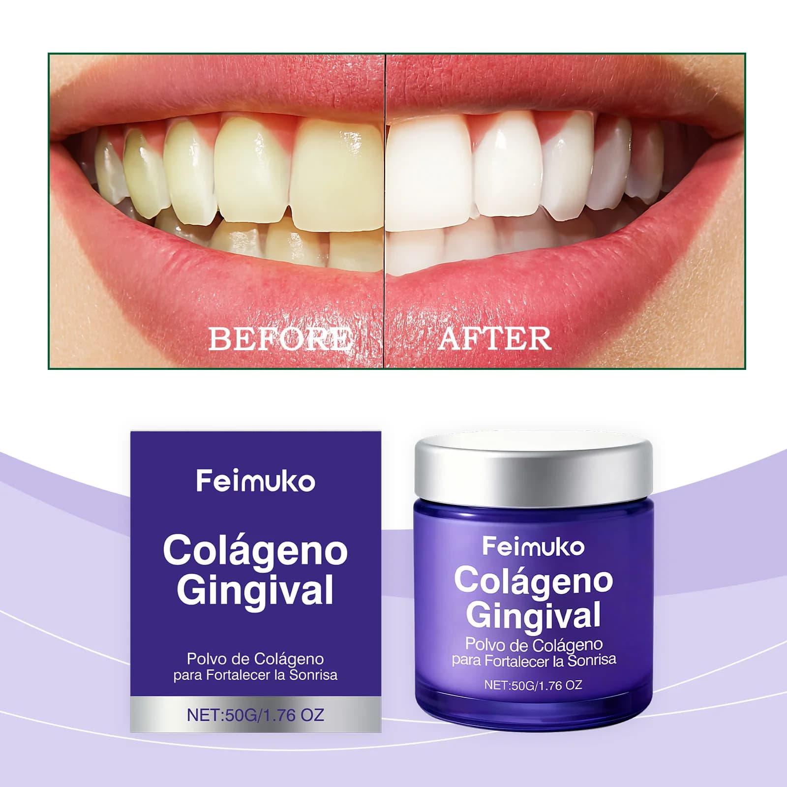 Polvere per la Cura Dentale al Collagene, Pulizia Delicata delle Macchie, Alito Fresco, Polvere Sbiancante per Denti, Mantiene la Salute delle Gengive, Igiene Orale Quotidiana