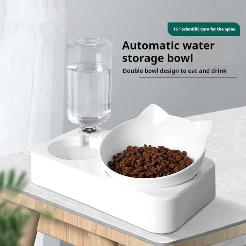 Ciotola per acqua e cibo per cani e gatti da 1 pezzo, alimentatore automatico per bottiglie d'acqua inclinato da 15 gradi per animali domestici