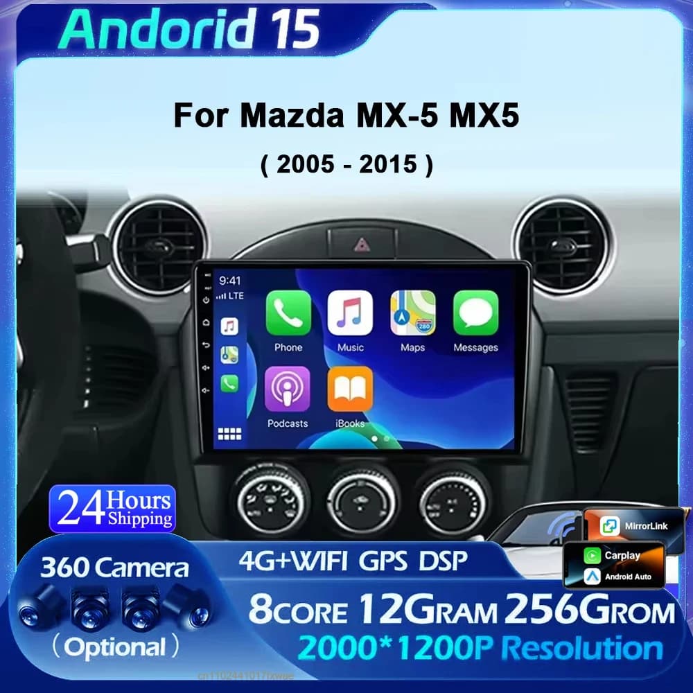 For Mazda MX-5 MX5 MX 5 NC 2005 - 2015 Android 16 Carplay Car Radio GPS Navigation Multimedia Player Video Stereo