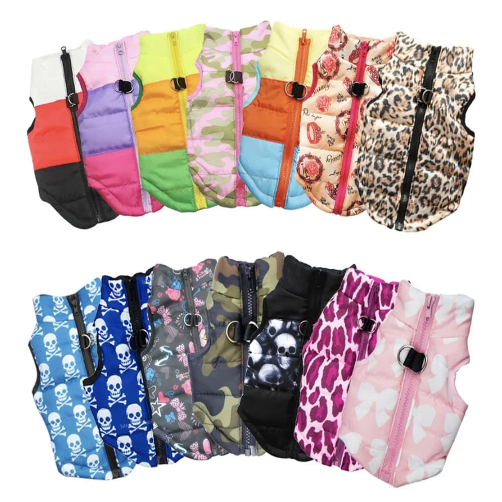 Abbigliamento per Cani Invernale, Gilet con Motivi Camo, Teschio, Farfalla e Leopardo, Giacca Calda con Cappuccio per Cani Piccoli e Medi, Outfit alla Moda per Cuccioli