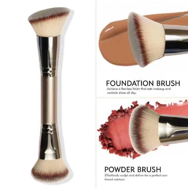 Pennello Professionale a Doppia Punta per Fondotinta, Cipria, Blush, Correttore e Contouring - Strumento Cosmetico