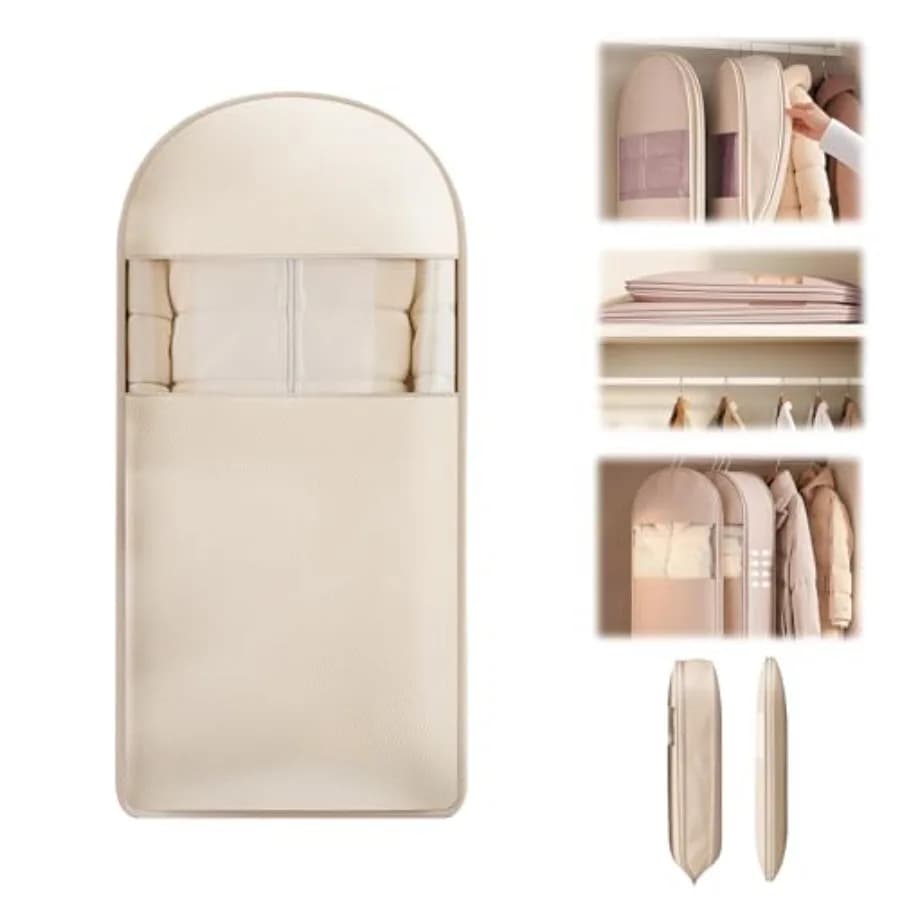 Space Saving Hanging Garment Bag with Self Compression Zipper, Space Saver Closet Organizers, Protects Clothes from Wrinkles, D