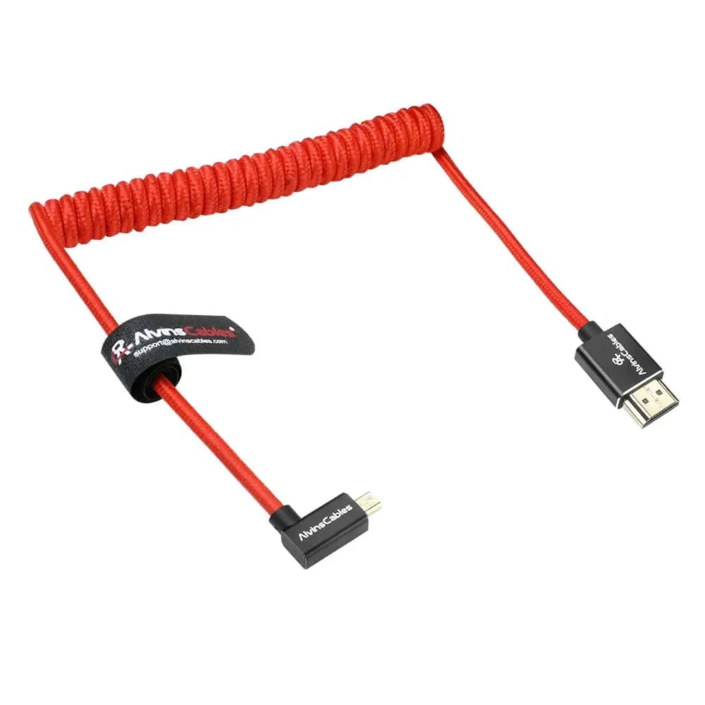 Cavi di Alvin 8K 60Hz Cavo HDMI 2.1 Cavo intrecciato a spirale ad angolo sinistro da Micro HDMI a HDMI per Sony Canon Fujifilm Nikon GoPro U