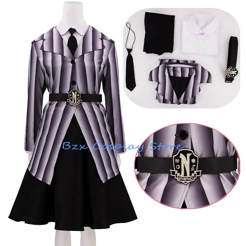 Season 2.0 Wednesday Cosplay Anime Gothic Stripe School uniform Halloween Birthday Dresses for Women's skirt girl