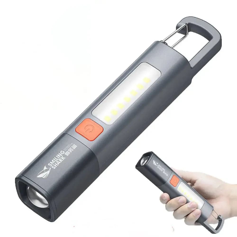 Mini torcia a LED XPE COB con luce laterale, torcia portatile con gancio, luce da campeggio, ricaricabile tramite USB, zoomabile, impermeabile