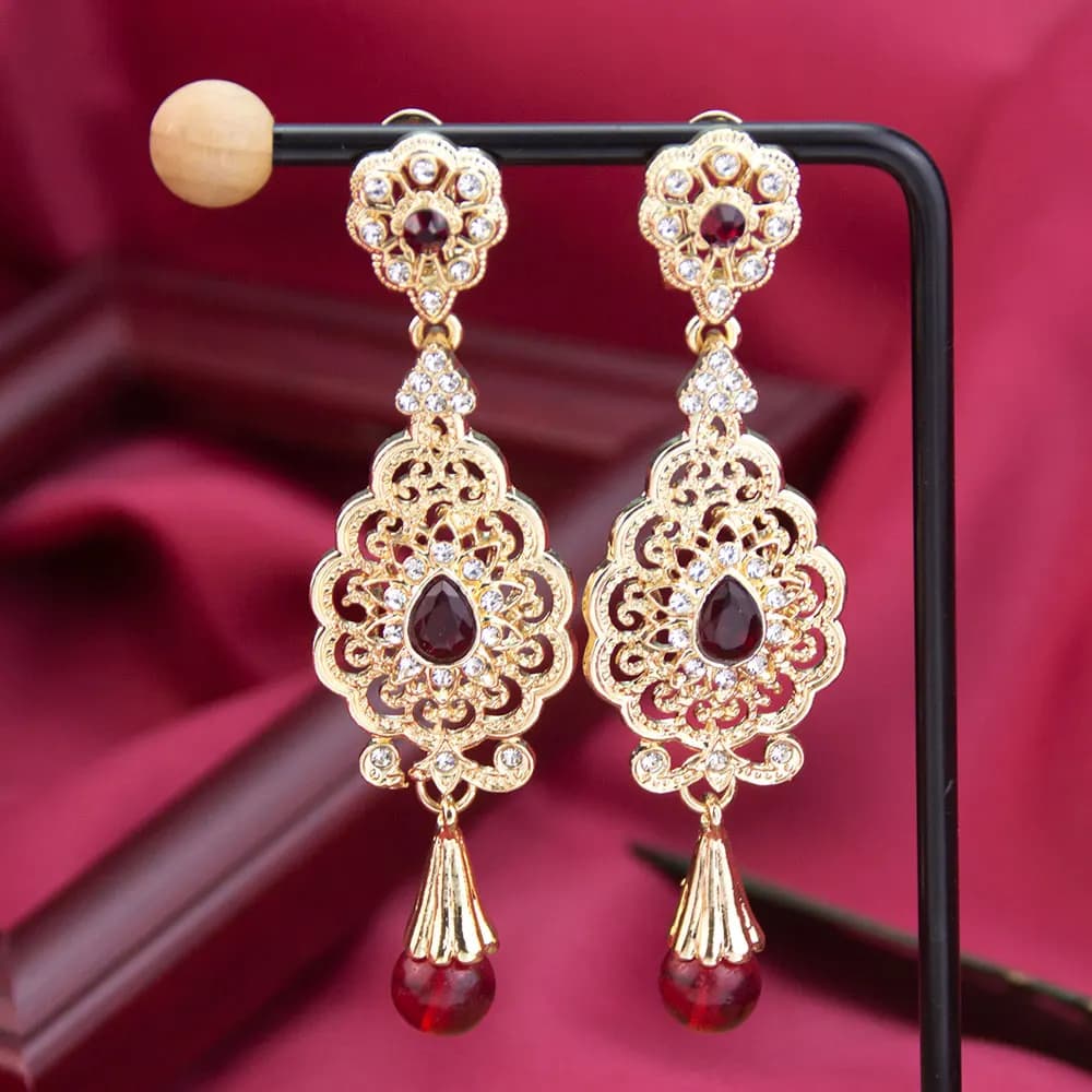 Sunspicems Chic orecchino marocchino per le donne Algeria sfera di cristallo orecchino lungo tradizionale arabesco sposa gioielli da sposa
