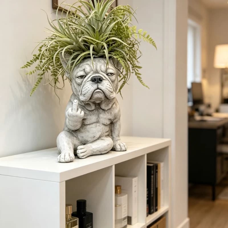 Divertente Vaso per Fiori a Forma di Cane, Fioriera in Resina a Forma di Bulldog Francese per Decorazione Giardino Interno ed Esterno