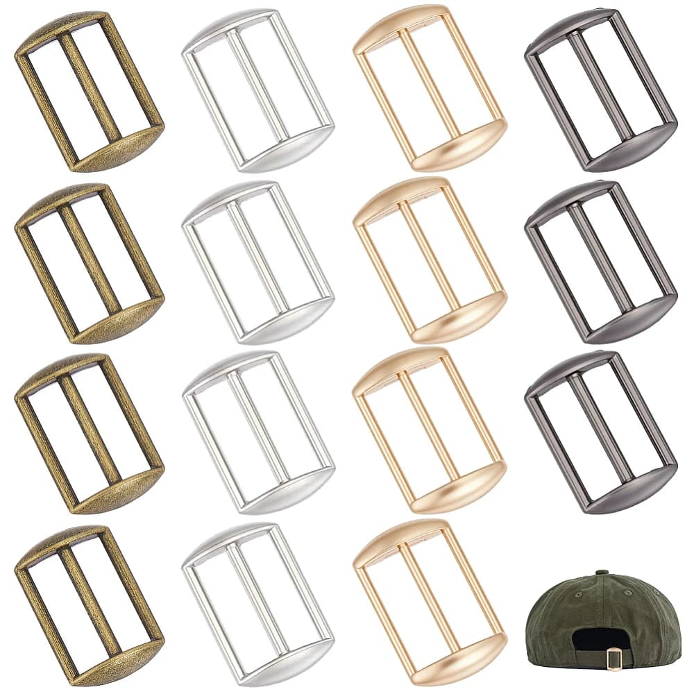 32pcs 4 Color Alloy Tri-Glide Slide Buckles 4 Colors Metal Adjustable Buckle Fasteners for Hat Purse Bag Backpack Making