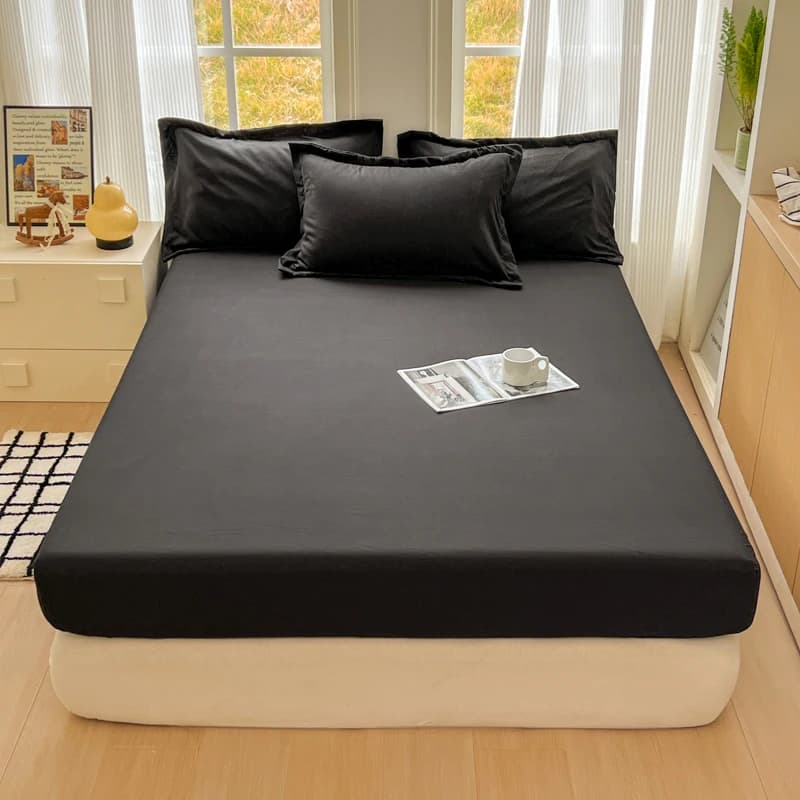 Lenzuolo con angoli 1 pezzo con fascia elastica Coprimaterasso regolabile antiscivolo in tinta unita per copriletto singolo matrimoniale King Queen