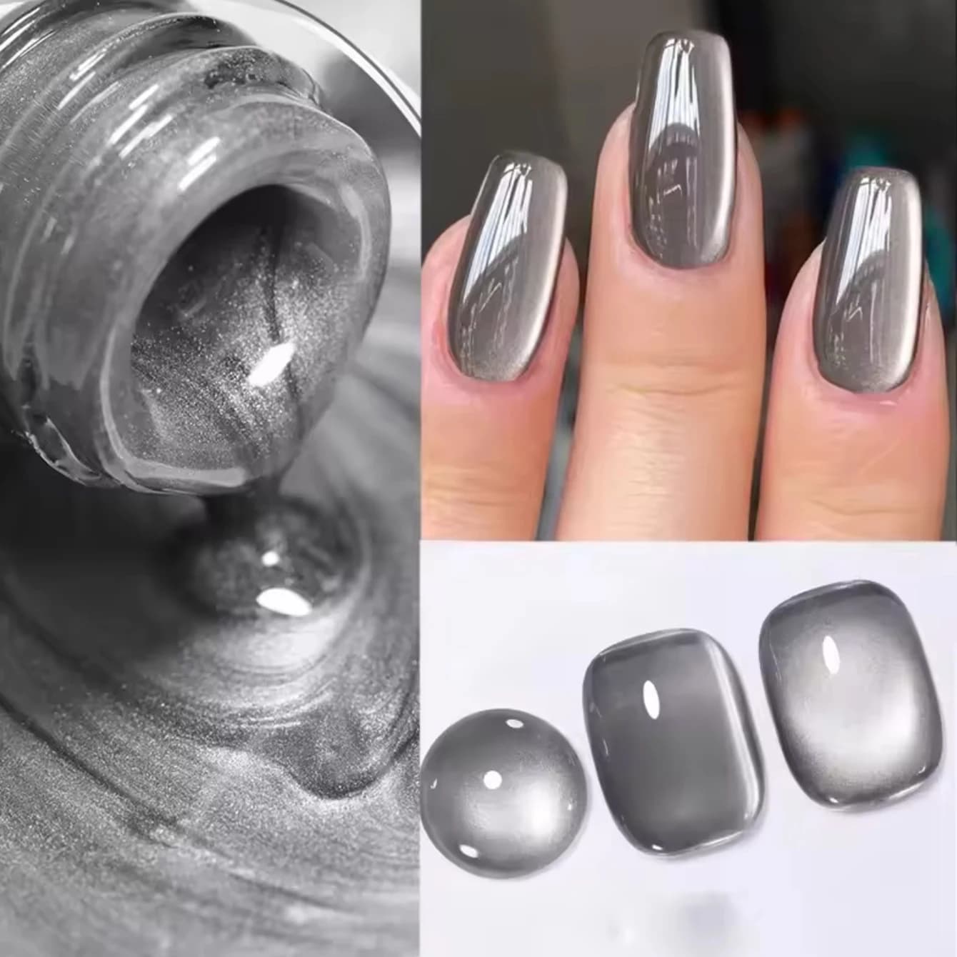12ML 1-2 pezzi Autunno Unghie Grigio Nero Magnete Cat Eye Gel Smalto per unghie Unghie nere Grigio Perlina di vetro Seta Cat Eye Colla per unghie Roba per unghie