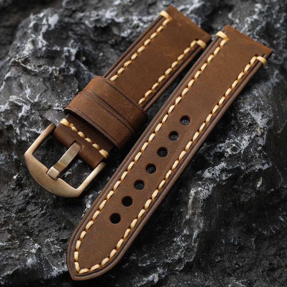 Cinturino per orologio in pelle di vacchetta fatto a mano con strato di testa 20 22 23 24 26MM Bracciale con fibbia in bronzo, stile vintage, cinturino da uomo in pelle spazzolata