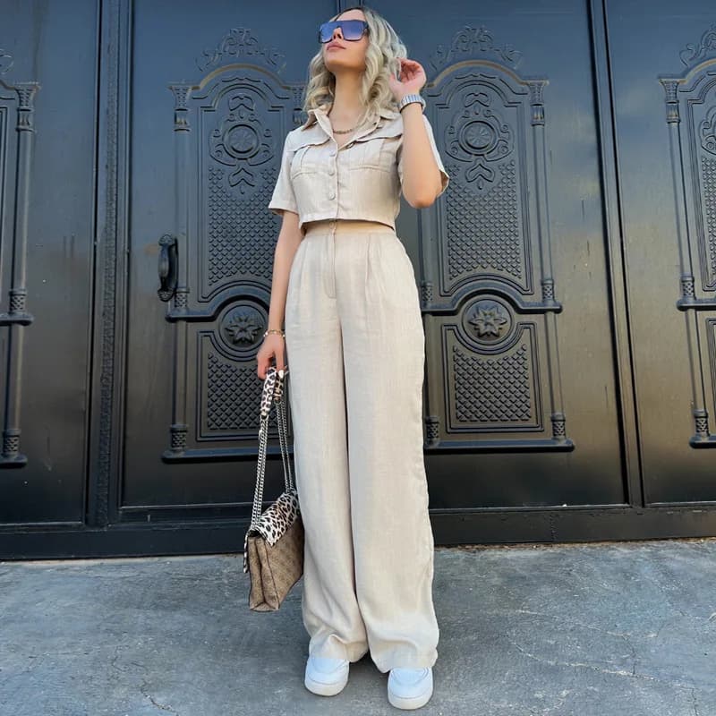 Y2k Crop Tank Top & Wide Leg Pants Set Vest Vintage Boho High Waist Loose Work Suit Autumn Matching Two Piece Pant Set