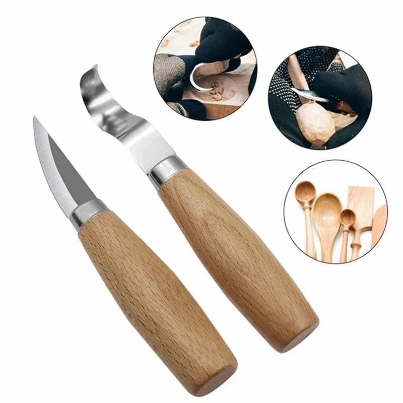 2 pieces hook knives for wood carving set for beginners professional handle in beech wood peeling cutters kitchen utensils