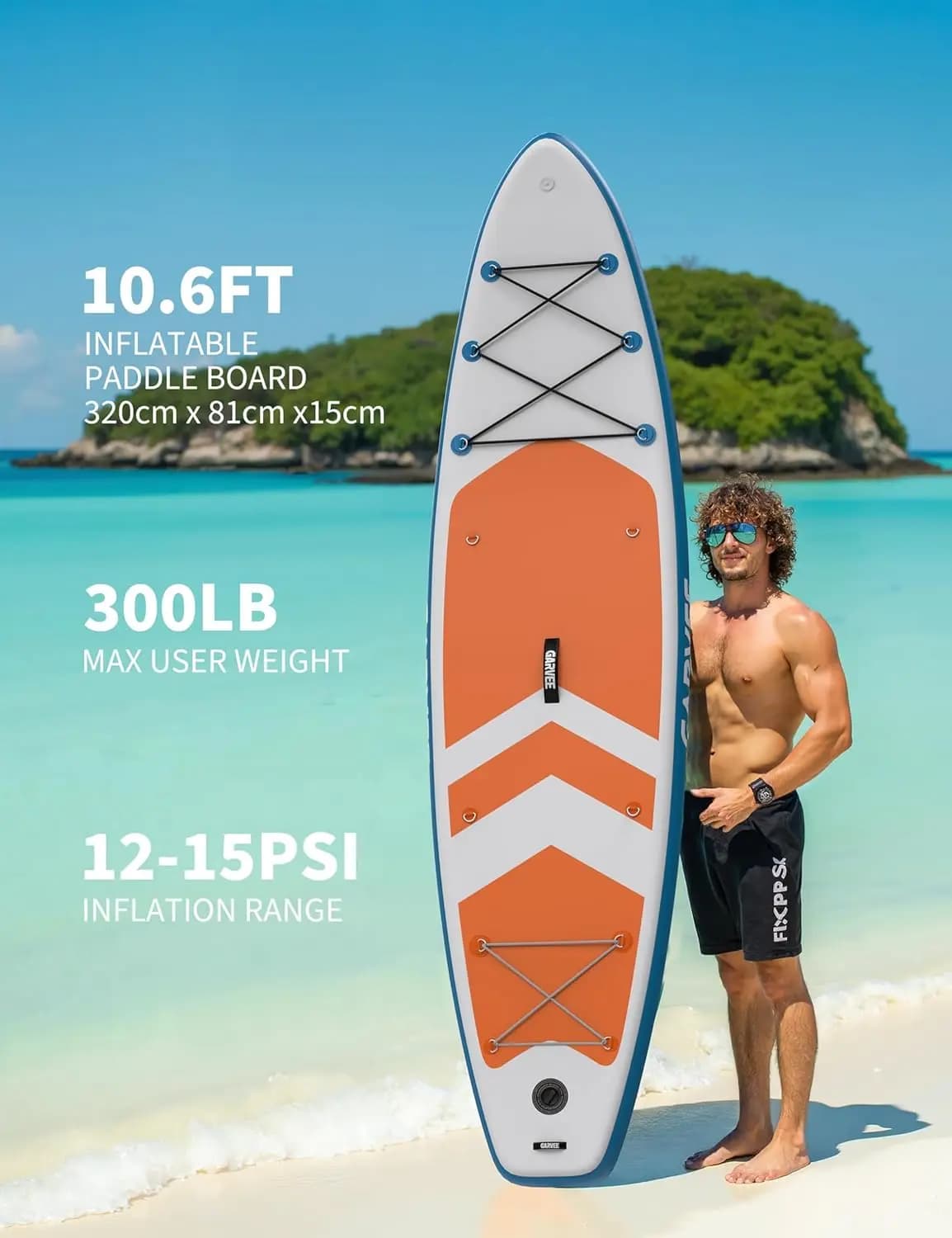 Tavola da Paddle Gonfiabile, SUP Gonfiabile da 3,2 m con Ponte in EVA Antiscivolo, Tavola SUP con Accessori Completi