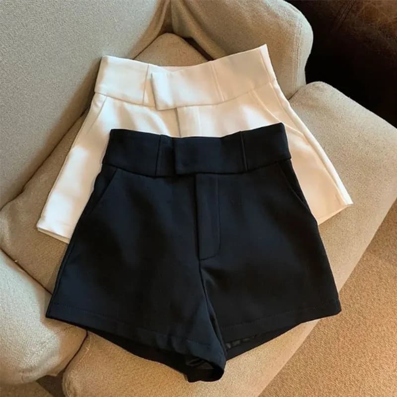 Pantaloncini da donna T2 Pantaloncini neri Donna Harajuku Eleganza Pantaloncini a vita alta Una linea Slim Casual Hot Girl Pantaloni dritti Sexy