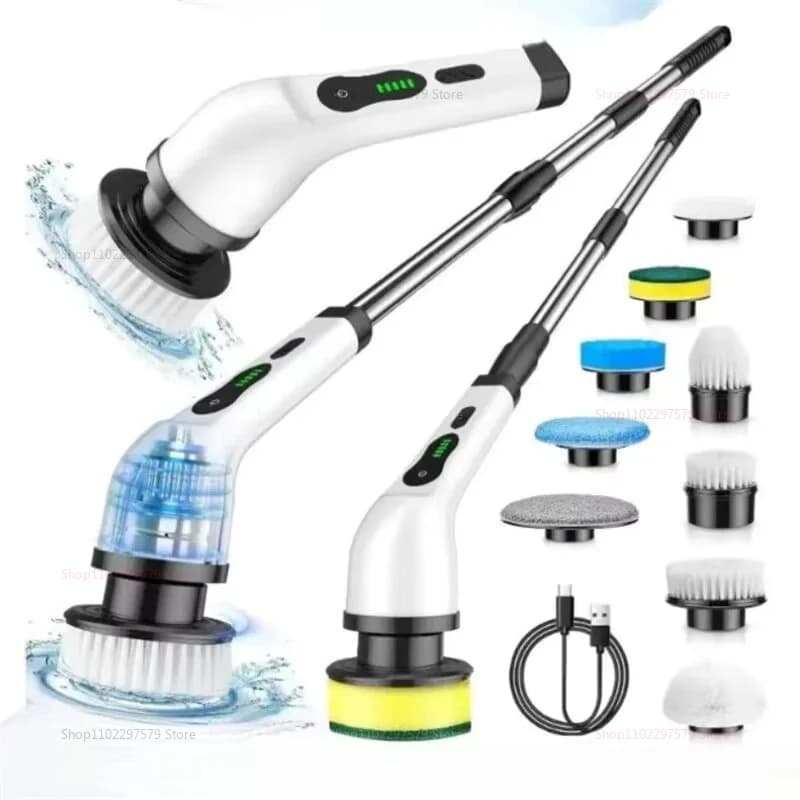 Spazzola Elettrica Rotante Senza Fili 9 in 1 - Manico Estensibile Regolabile, Spazzola Impermeabile per Pulizia di Vasca, Piastrelle e Pavimenti, Scrubber per Doccia