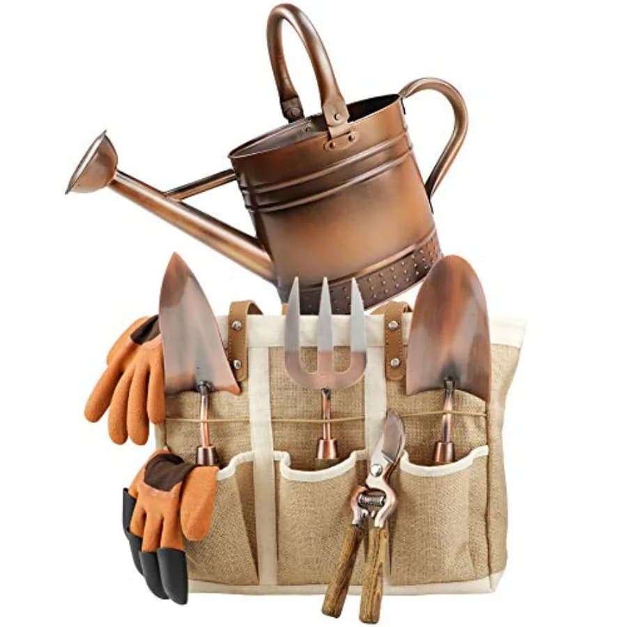 1 Gallon Galvanized Steel Watering Can with 3 Pcs of Garden Tools 1 Pc of Pruning Shear 1 Pair of Gardening Gloves 1 Pc of Gard