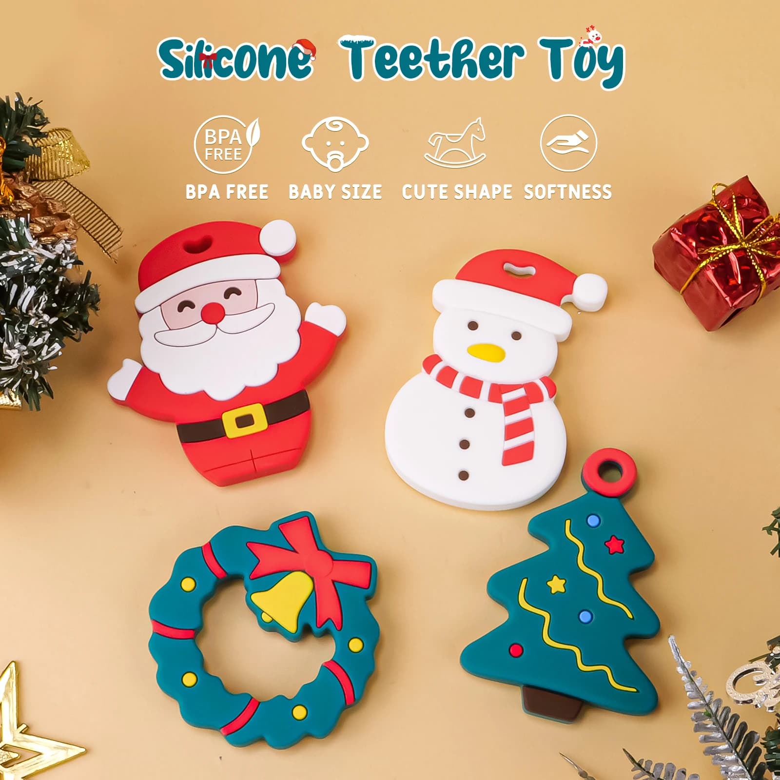 TYRY.HU 1pc Cute Christmas elk Silicone massaggiagengive Food Grade Baby infermieristica collana pendente fai da te BPA Free giocattoli per la dentizione del bambino