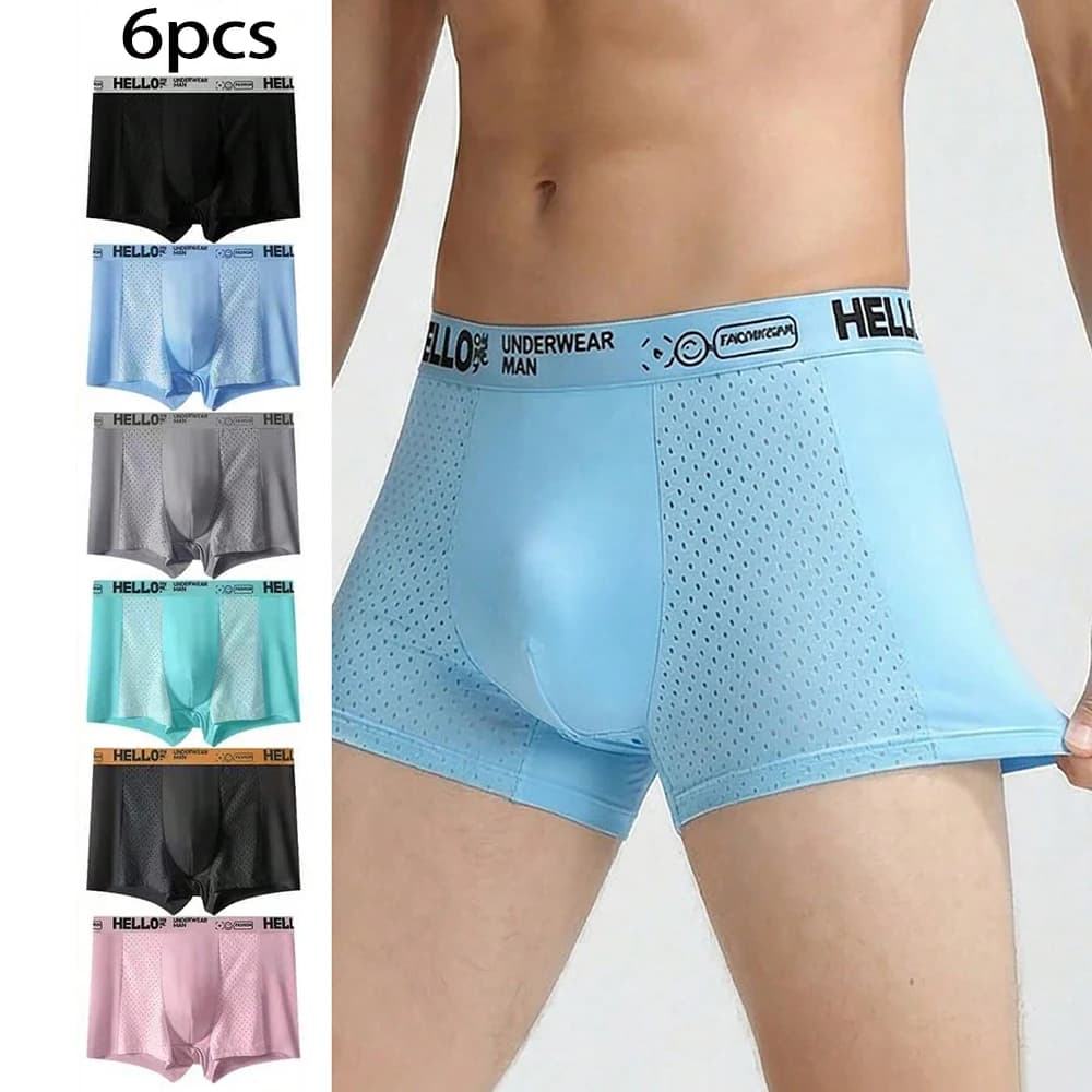 Set di 6 Boxer da Uomo in Seta Ghiaccio, Slip Senza Cuciture, Intimo Sexy, Antibatterico e Traspirante