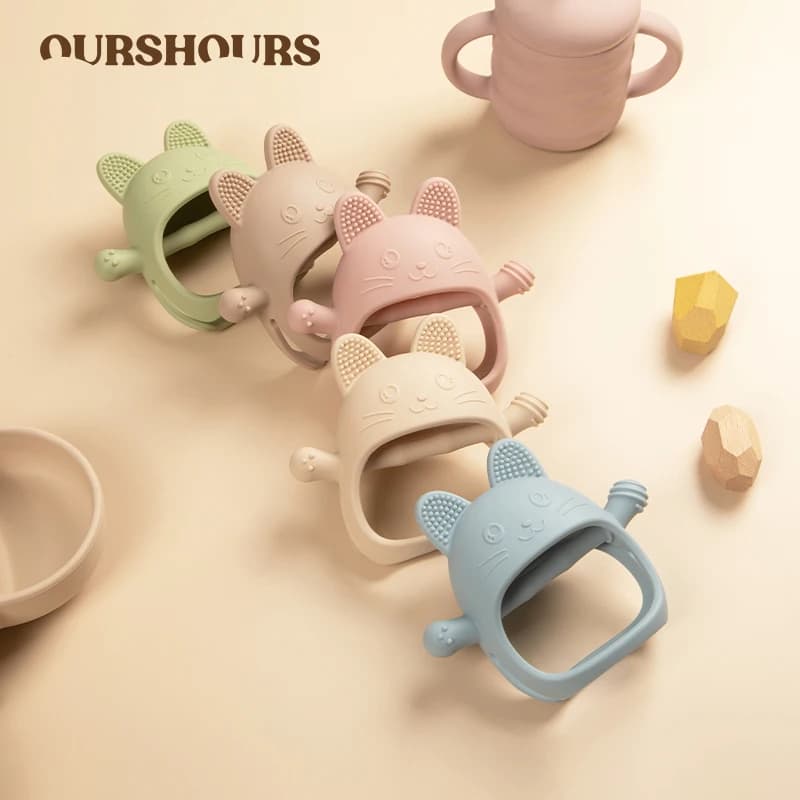 Guanti per massaggiagengive in silicone per bambini Giocattolo BPA gratuito Cartoon Cat Infant Dentizione Giocattoli Neonato Cura dentale Bastone molare Accessori per bambini