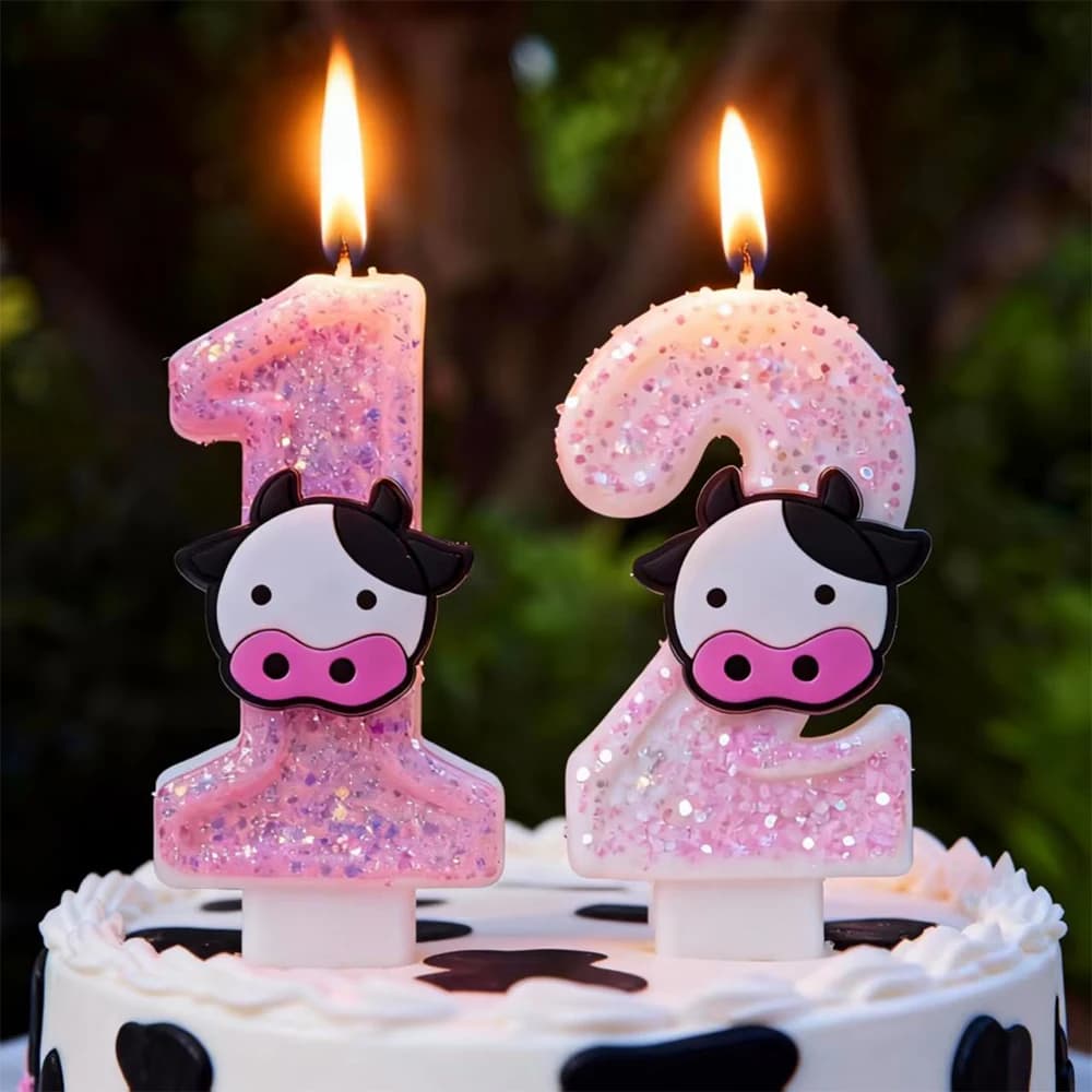 3D Cow Shaped Candles, Farm Animal Theme Cake Decorations, for Children's Birthday Party and Girls, Farm Theme Party Accessories