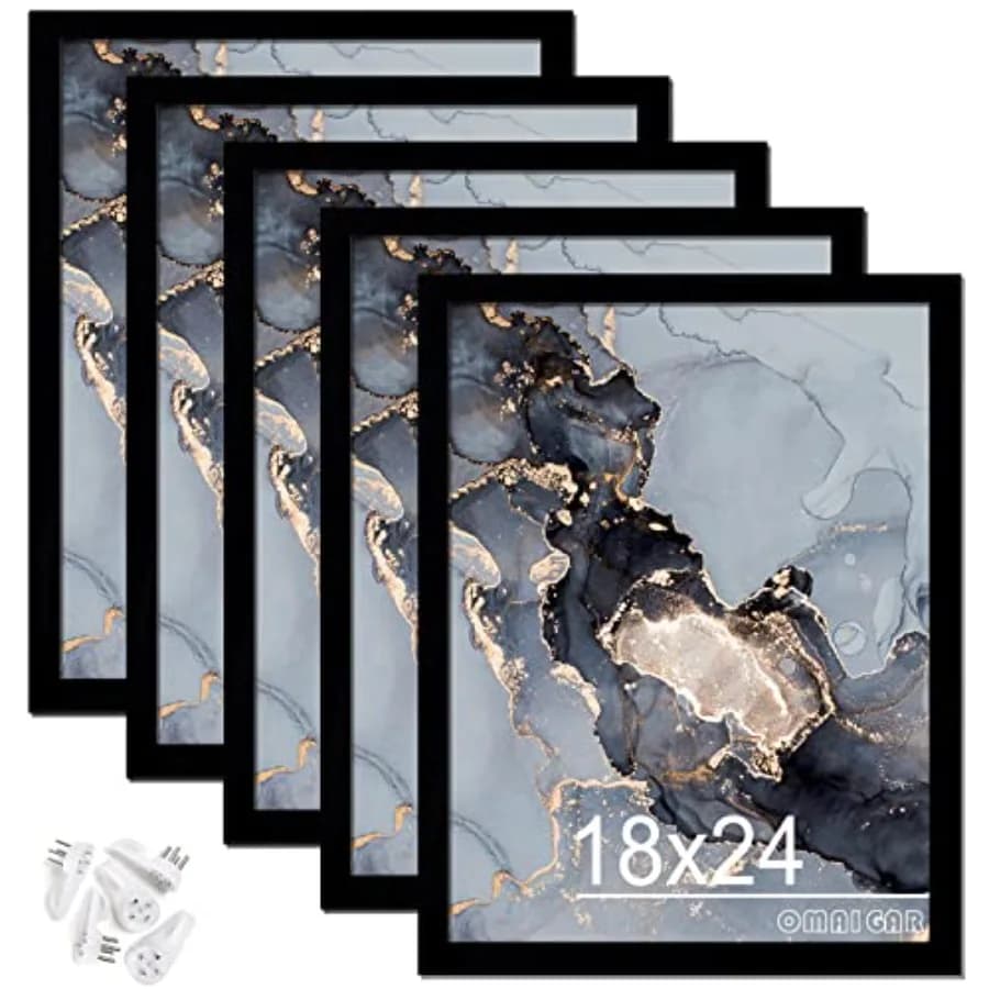 Set di 5 Cornici Nere per Foto da 18x24, Cornici in Acrilico Trasparente per Poster, Foto, Certificati, da Appendere a Parete