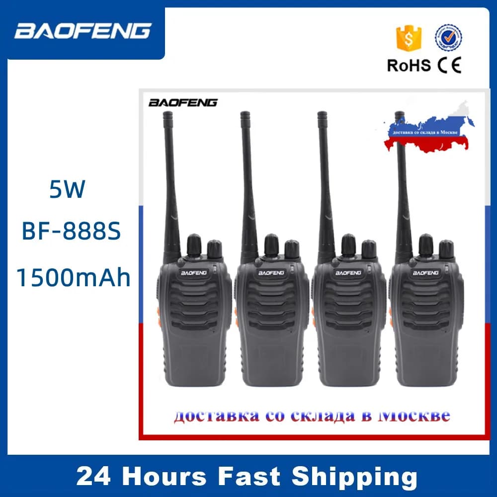4 pz Baofeng BF-888S Walkie Talkie A Lungo Raggio UHF 400-470MHZ Radio a 2 Vie Palmare Portatile Ham Radio Comunicador Ricetrasmettitore